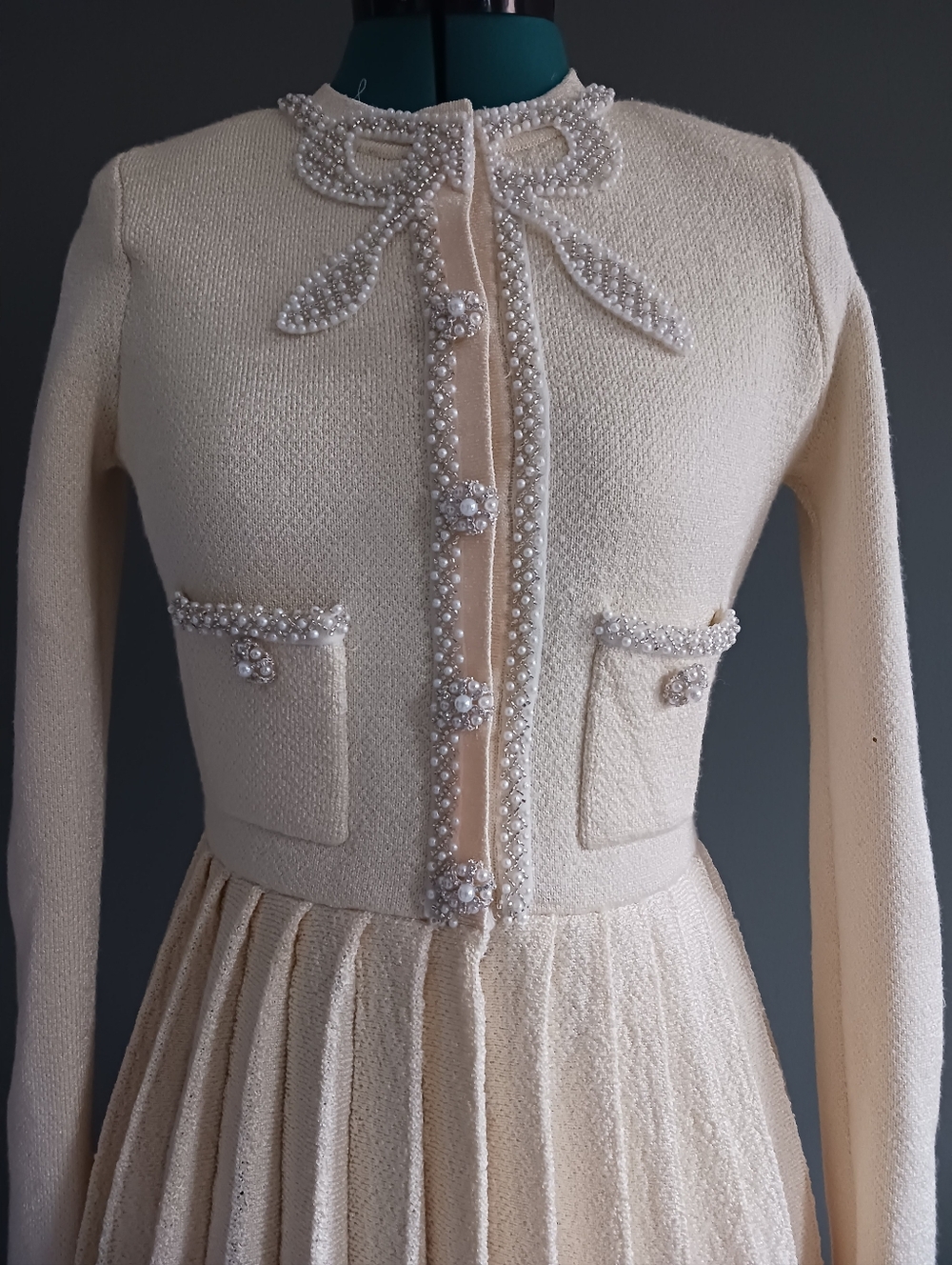 Self -Portreit Cream  Mini Dress SIze M - Picture 3 of 11